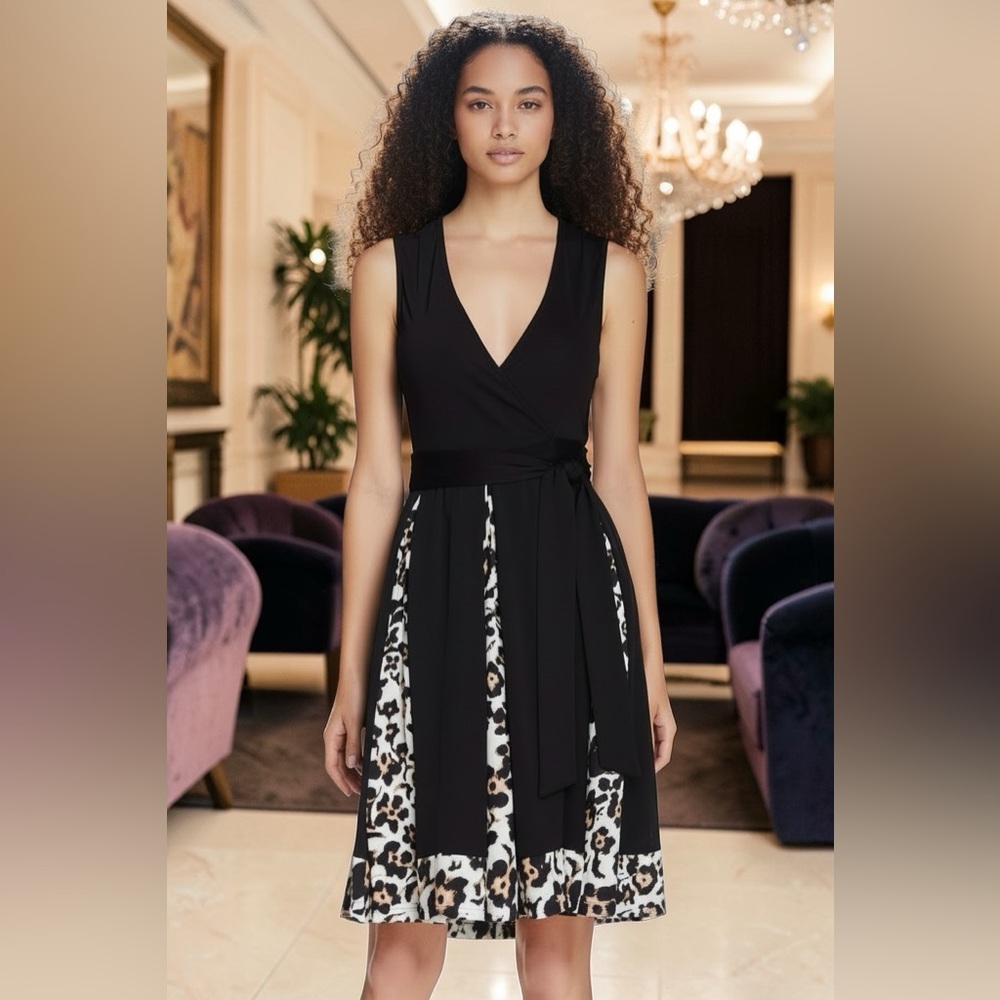 DVF Diane Von Furstenberg Malba Silk Dress 2 Sleeveless Wrap Animal Print Hem